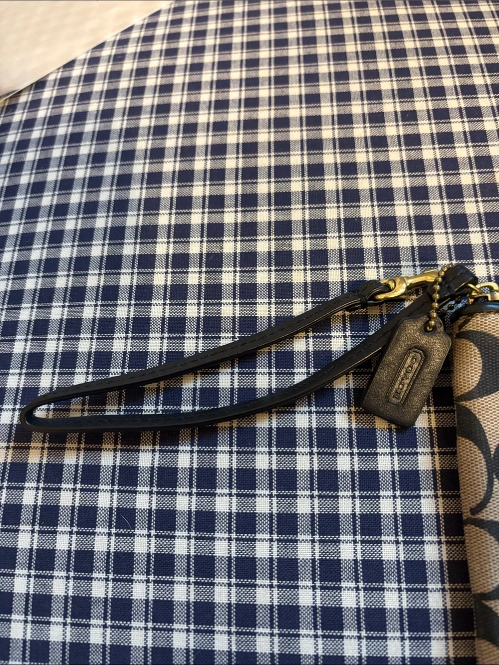Coach Signature Canvas Phone Wristlet in Khaki and Black with Wrist Strap